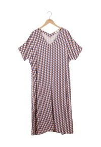 Second Hand Maxikleid ONA aus LENZING™ ECOVERO™ - Terracotta / Blue (Geometric) - S