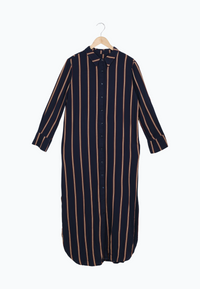 Second Hand Hemdblusenkleid STELLA aus LENZING™ ECOVERO™ - Midnight Blue / Light Camel (Stripes) - L