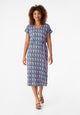 Second Hand Kleid GBPHILINE relaxed Fit aus LENZING™ ECOVERO™ mit Gürtel - Blue / Orange (Drops) - XL