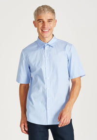 Second hand short sleeve shirt DYLAN made from organic cotton - Light Blue/White (Thin Stripes) - XXL