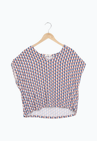 Second hand blouse shirt RUBY from LENZING™ ECOVERO™ - Terracotta / Blue (Geometric) - XL