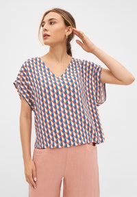 Second hand blouse shirt RUBY from LENZING™ ECOVERO™ - Terracotta / Blue (Geometric) - XL