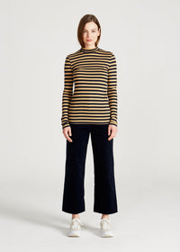Second hand turtleneck longsleeve VIDA made from TENCEL™ Lyocell - Blue / Camel (Stripes) - L