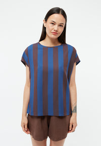 Givn Berlin Bluse GBFENNA aus LENZING™ ECOVERO™ Blouse Blazing Blue / Chocolate Brown (Stripes)
