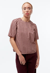Givn Berlin Karo-Bluse GBGRETEL aus Bio-Baumwoll Seersucker Blouse Light Apricot / Burgundy (Structure)