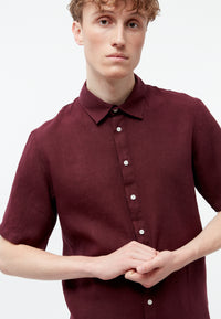 Givn Berlin Kurzarm-Hemd GBDYLAN regular aus Leinen Buttoned Shirt Burgundy (Linen)