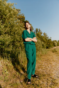 Givn Berlin Kurzarmbluse GBCAROL relaxed aus Leinen Blouse Malachite Green (Linen)