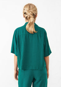 Givn Berlin Kurzarmbluse GBCAROL relaxed aus Leinen Blouse Malachite Green (Linen)
