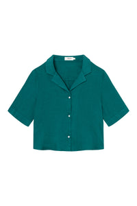Givn Berlin Kurzarmbluse GBCAROL relaxed aus Leinen Blouse Malachite Green (Linen)