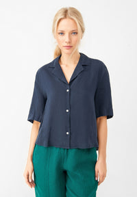 Givn Berlin Kurzarmbluse GBCAROL relaxed aus Leinen Blouse Midnight Blue (Linen)
