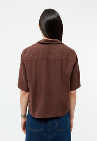 Givn Berlin Kurzarmbluse GBCAROL relaxed aus Leinen Blouse Chocolate Brown (Linen)