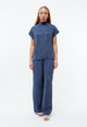 Givn Berlin Kurzarmbluse GBLETIZIA mit Stehkragen aus TENCEL™ mit Peach-Effekt Blouse Nightshade Blue