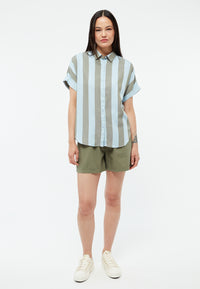 Givn Berlin Kurzarmbluse GBSARAH aus LENZING™ ECOVERO™ Blouse Ice Water Blue / Faded Olive (Stripes)