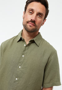 Givn Berlin Kurzarmhemd GBKODA aus Leinen Buttoned Shirt Faded Olive (Linen)