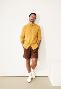 Givn Berlin Langarmhemd GBKENT aus Leinen Buttoned Shirt Faded Gold (Linen)