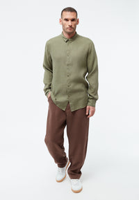 Givn Berlin Langarmhemd GBKENT aus Leinen Buttoned Shirt Faded Olive (Linen)