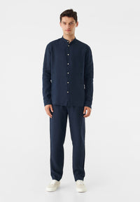 Givn Berlin Hemd GBWES regular aus Leinen mit Stehkragen Buttoned Shirt Midnight Blue (Linen)