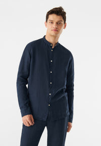 Givn Berlin Hemd GBWES regular aus Leinen mit Stehkragen Buttoned Shirt Midnight Blue (Linen)