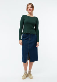 Givn Berlin Longsleeve GBROSA mit U-Boot Ausschnitt aus Bio-Baumwoll Rippjersey Longsleeve Bottle Green (Rib)