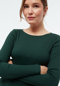 Givn Berlin Longsleeve GBROSA mit U-Boot Ausschnitt aus Bio-Baumwoll Rippjersey Longsleeve Bottle Green (Rib)