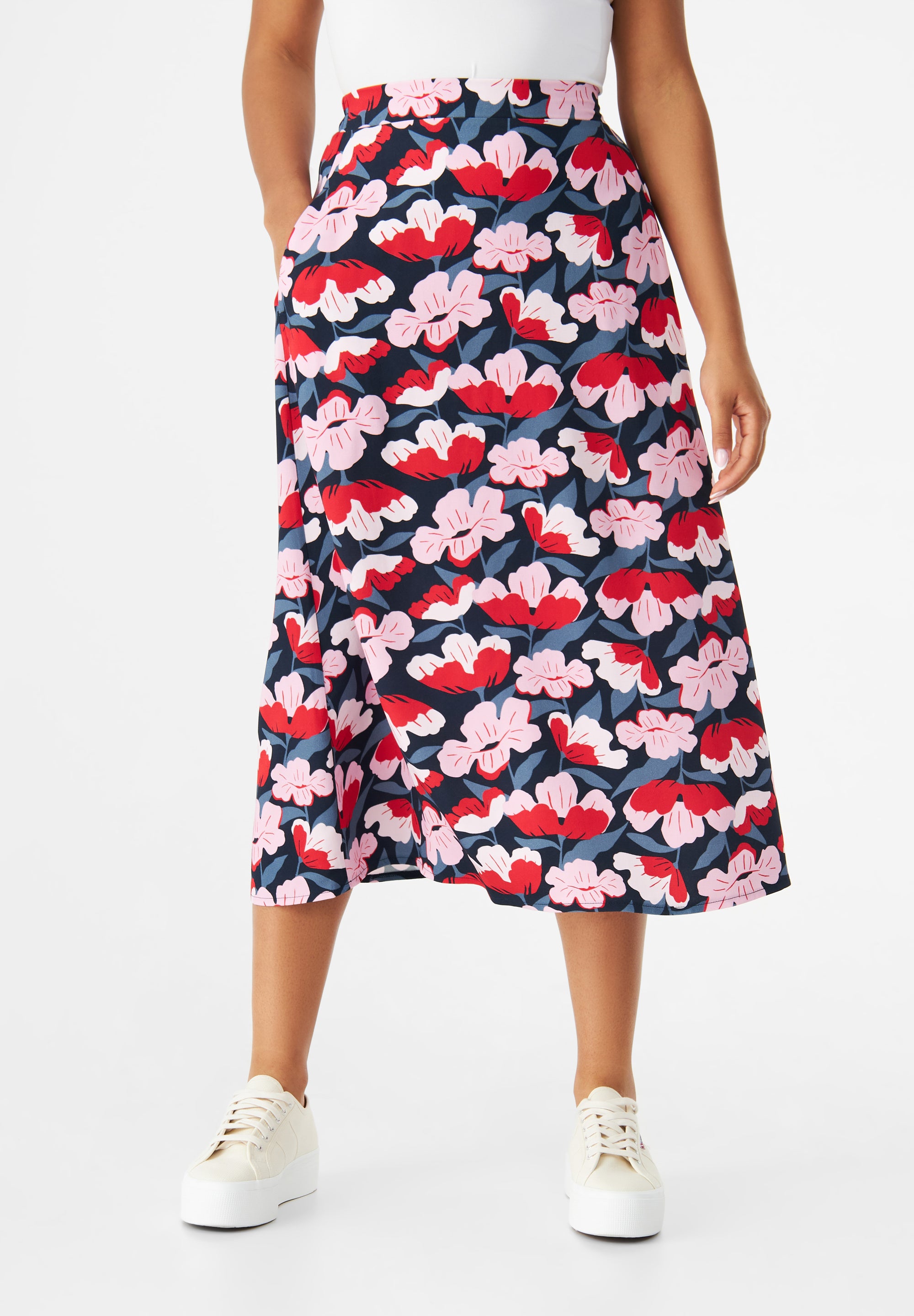 Givn Berlin Midirock GBVANA aus LENZING™ ECOVERO™ mit halb elastischem Bund Skirt Red / Pink (Flowers)