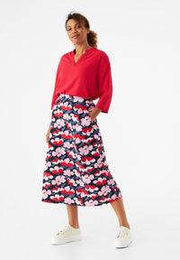 Givn Berlin Midirock GBVANA aus LENZING™ ECOVERO™ mit halb elastischem Bund Skirt Red / Pink (Flowers)