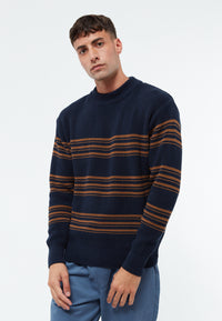Givn Berlin Strickpullover KAY aus Bio-Baumwolle Sweater Midnight Blue / Caramel Brown (Stripes)