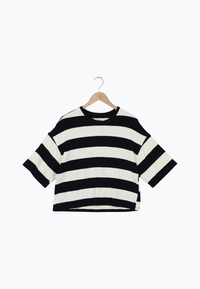 Second Hand Sweater GBSELMA aus recycelter Baumwolle - Off White / Black (Stripes) - Off White / Black - S