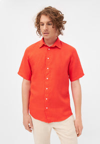 Second Hand Kurzarmhemd DYLAN aus Leinen - Sunset Orange (Linen) - S