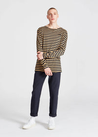 Longsleeve MELVIN aus TENCEL™ Lyocell - Blue / Camel (Stripes)