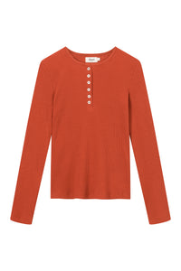 Givn Berlin Henley-Longsleeve THEA aus Bio-Baumwolle Longsleeve Rusty Orange
