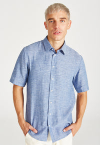 Givn Berlin Kurzarmhemd DYLAN aus Leinen Buttoned Shirt Blue (Structure, Linen)