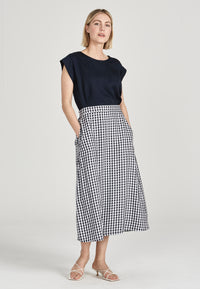 Givn Berlin Midirock VANA aus LENZING™ ECOVERO™ Skirt Midnight Blue / White (Checked)