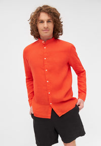 Givn Berlin Stehkragen-Hemd WES aus Leinen Buttoned Shirt Sunset Orange (Linen)