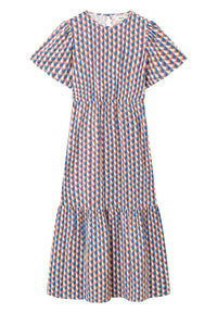 Givn Berlin Volantkleid MARISSA aus LENZING™ ECOVERO™ Dress Terracotta / Blue (Geometric)